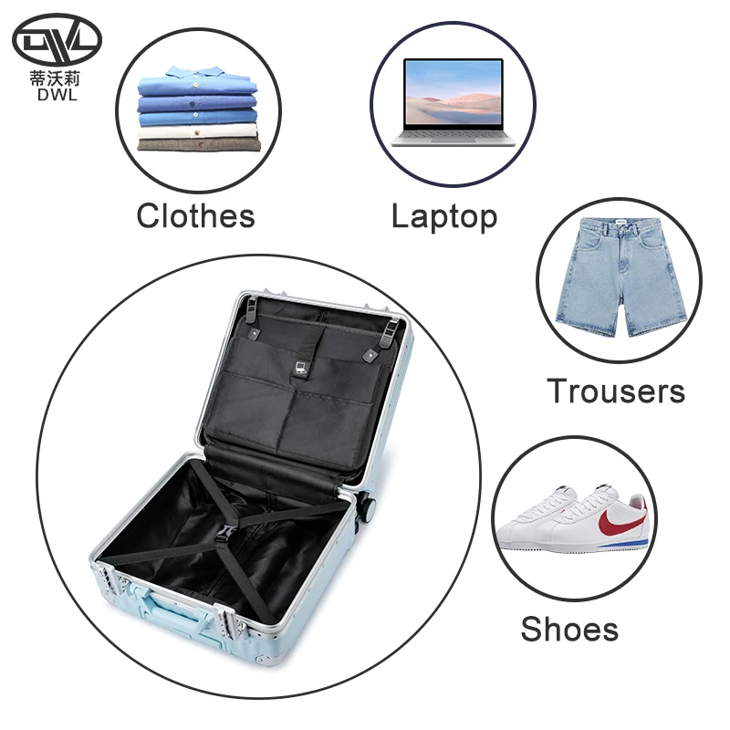 DWL unisex Aluminium trolley suitcase travel luggage trolley suitcase carry on luggage luxury travel bags luggage