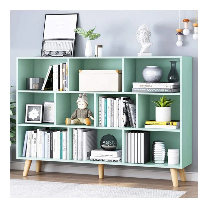 3 storey Tiffany green floor-standing display cabinet shelf with legs wooden open bookcase bookcase