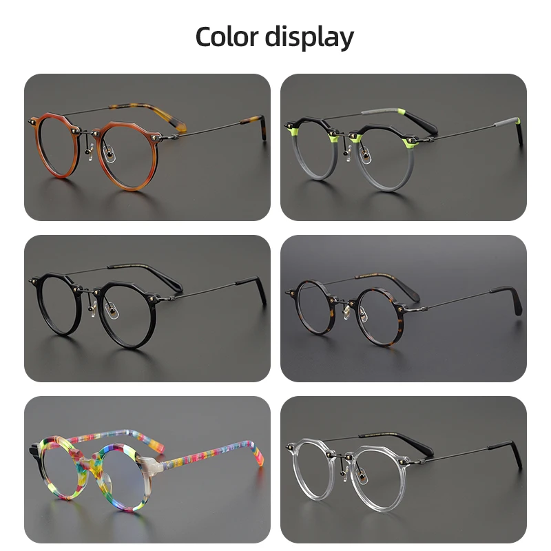Japanese Hand-Polished Titanium Acetate Mixed Retro Eyeglasses Frame Irregular Round Glasses Eyewear Myopia