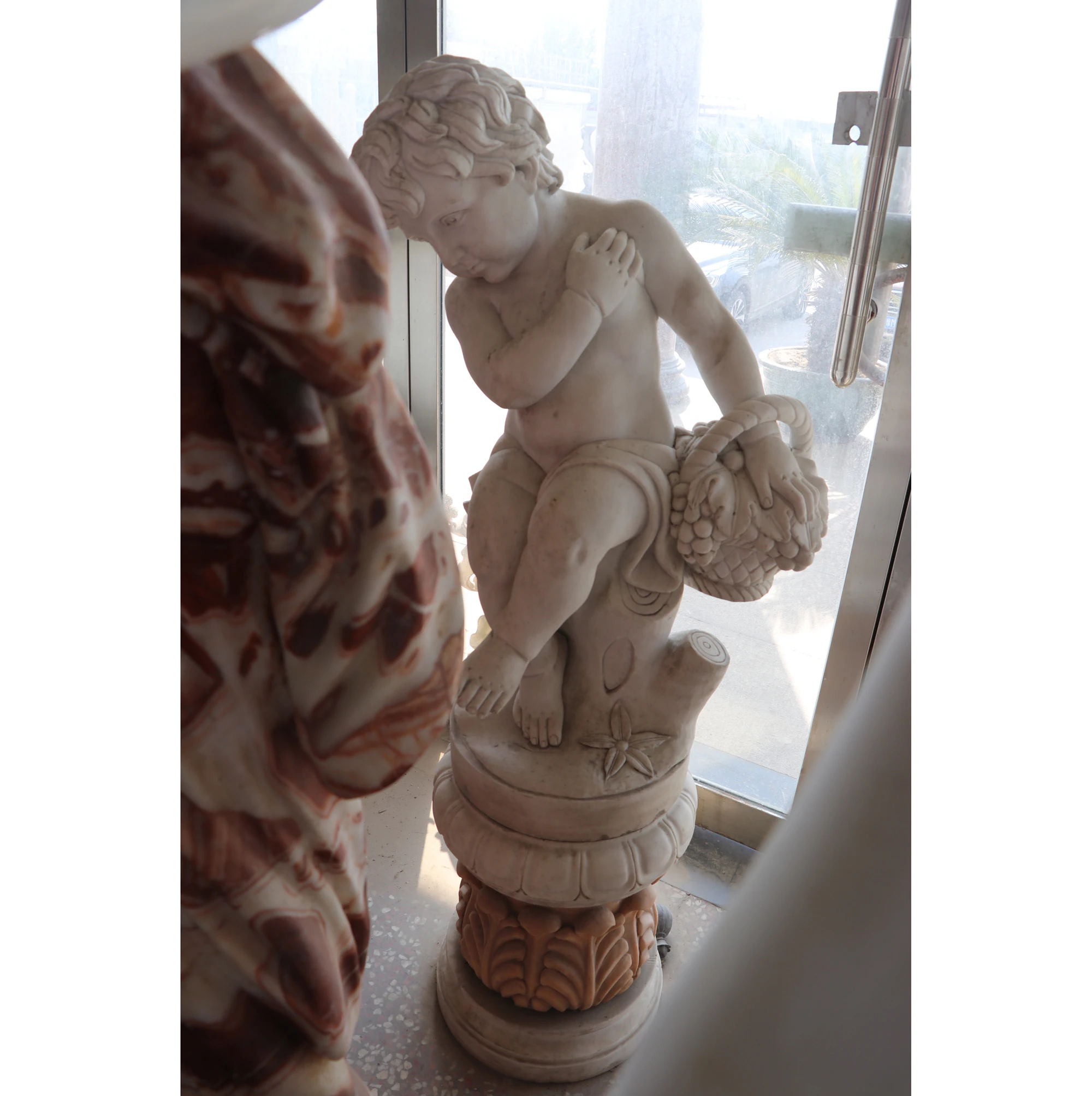 Outdoor Garden Stone Carving Angel Sculpture Nude Kid Boy Marble Statue custom stone display shelf