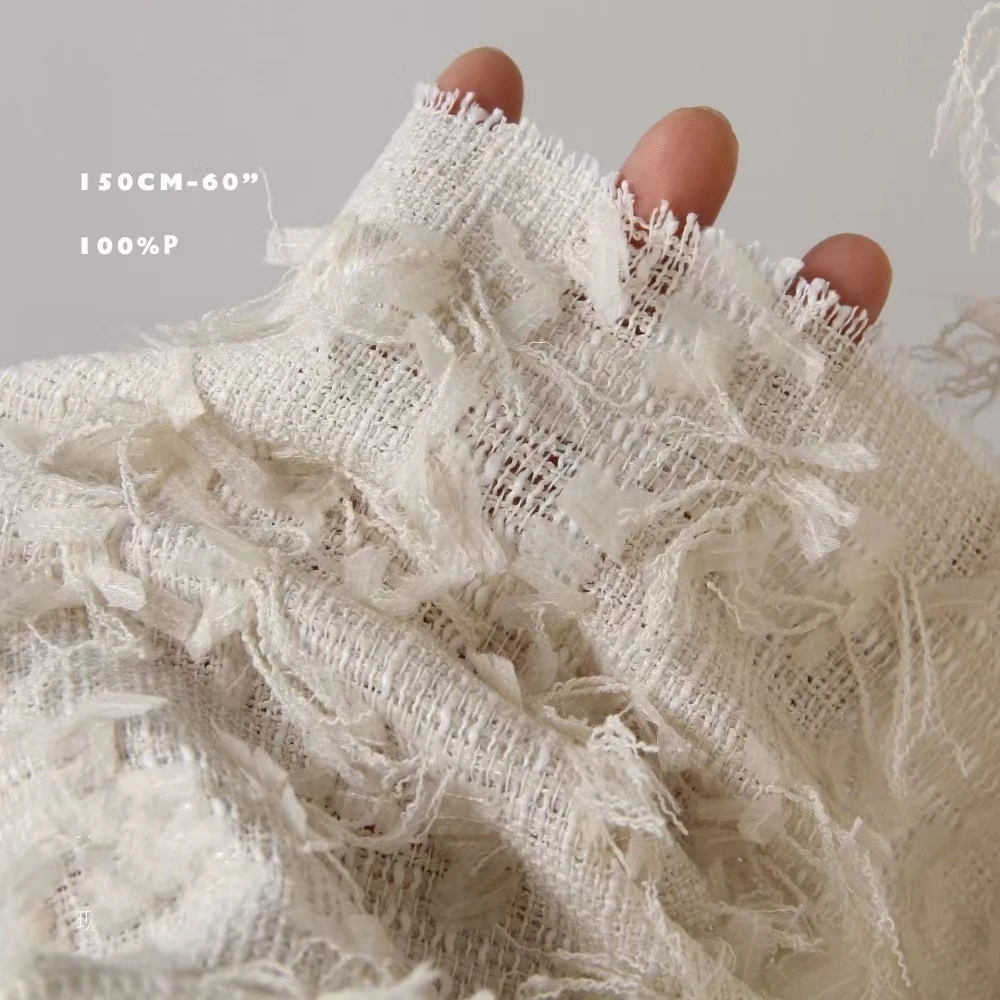 Hot selling non wovens feather-tassels fabric pink fabric spring and autumn tweed fabric for Women clothing