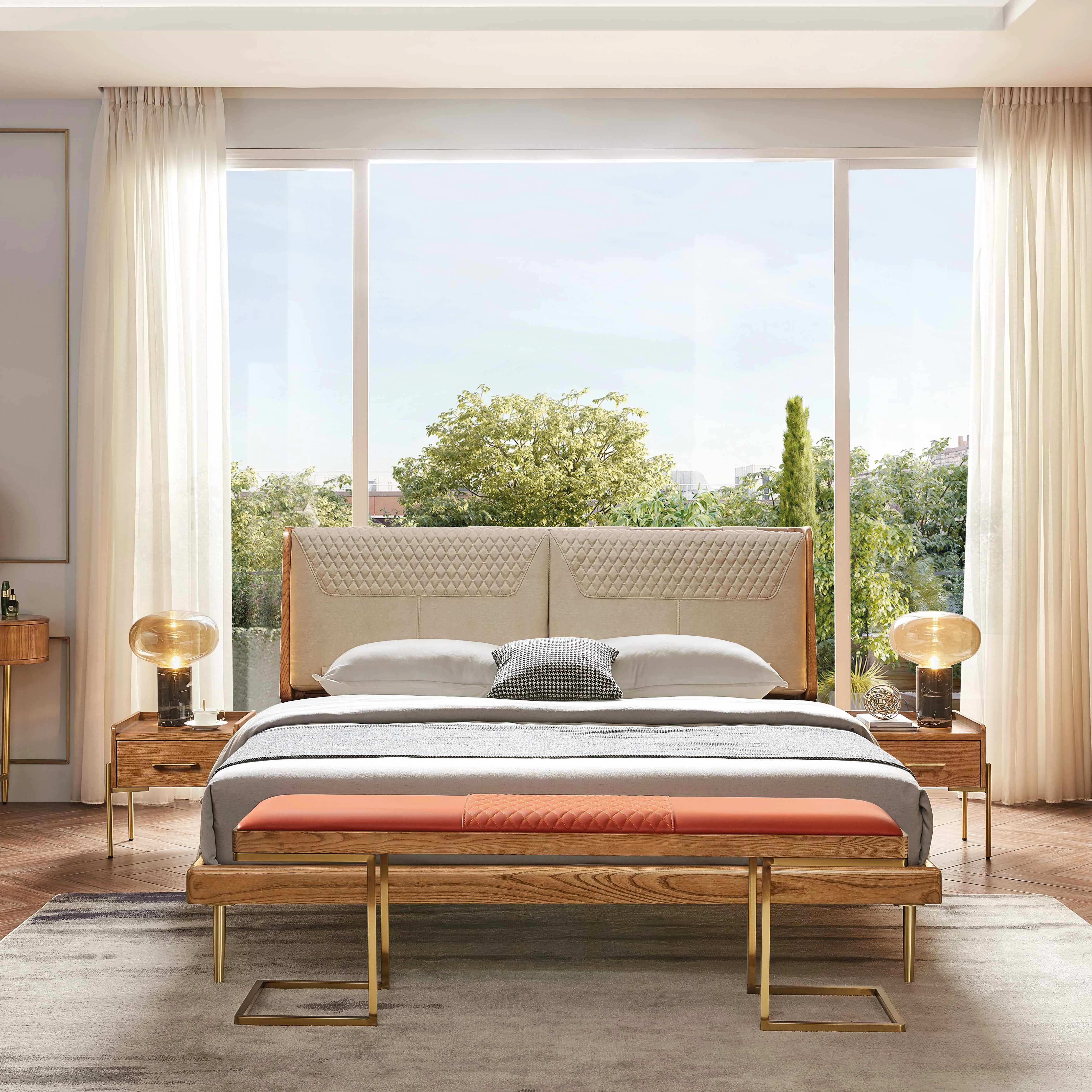 Modern Style 100% Solid Wood Bed Bedroom Furniture Home Furniture Latest Double King Queen Bed Designs