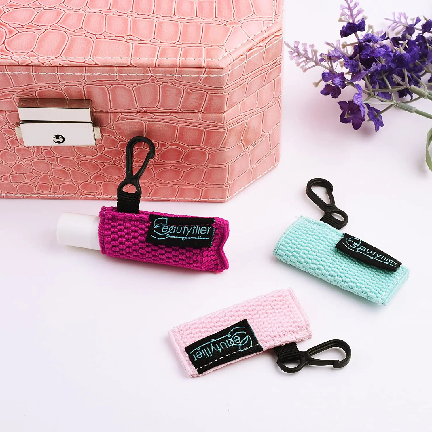 Clip-on Sleeve Chapstick Pouch Keychain Lipstick Holder Elastic Lip Balm Holster Travel Accessories