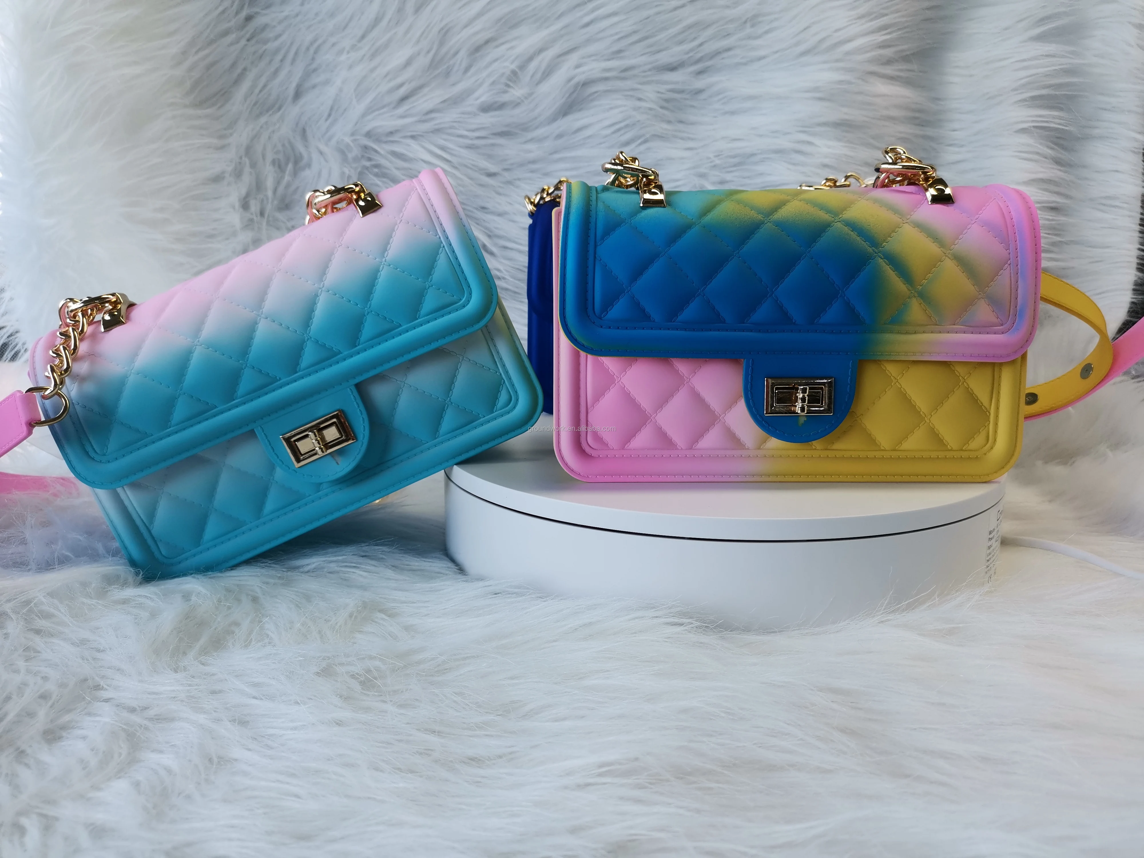 GW jelly purseSmall Amazon best selling colorful Fashion luxury rainbow purse lady candy handbag bag with chain