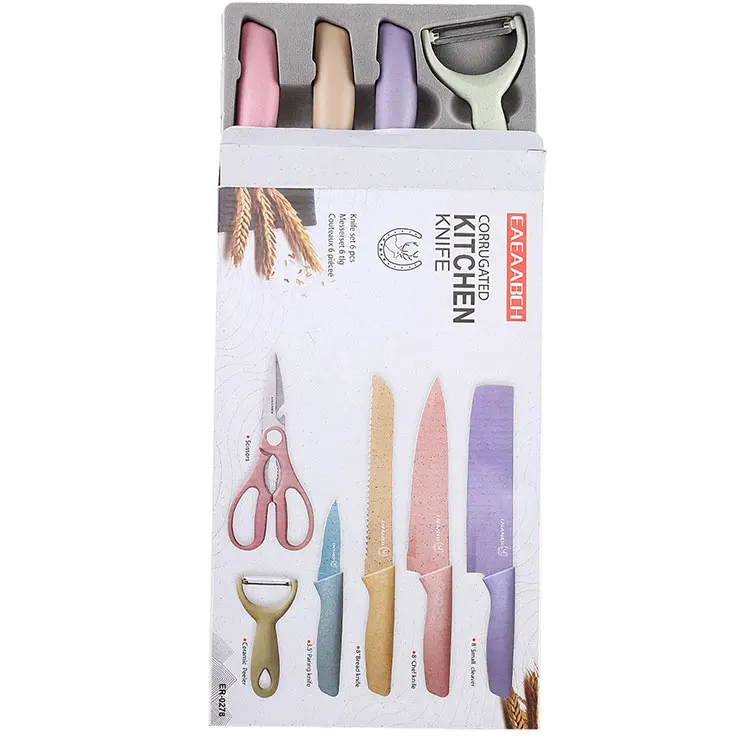 Best Wholesale Websites Kitchen Knife Family Macaron Stainless Steel 6Pcs Bone Chopping Knife Slicing Chef Knife Set for Gifts