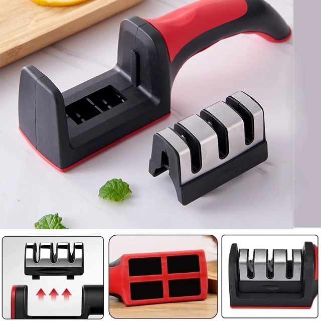 Kitchen Diamond Honing Steel Knife Scissors Universal Sharp Multi-task 3 Stage Sharpener Quick With Non-slip Base Handheld