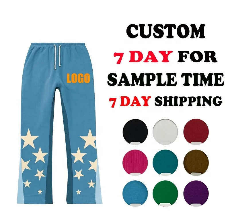 Custom High Quality Men Stacked Joggers Set Logo 3D Puff Print  Streetwear Sweatpants Fashion Stacked Jogger