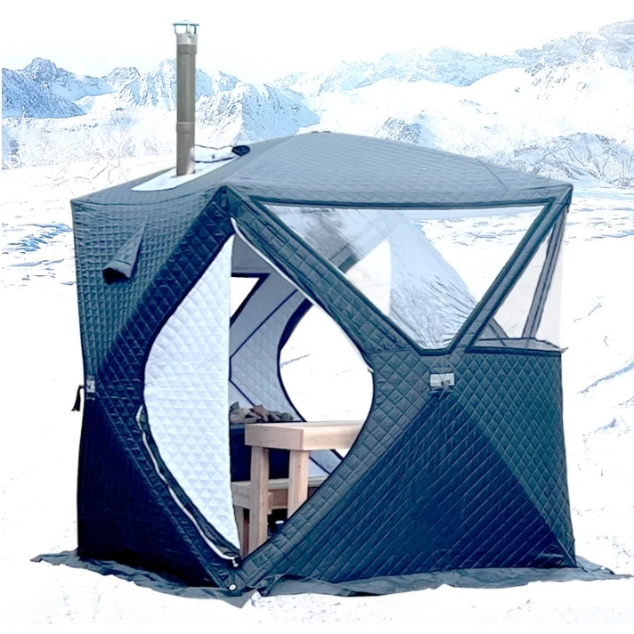 Factory Large Outdoor Tent Winter Ice Fishing Tent 3 Layers Portable Sauna Tent for 3-4 People