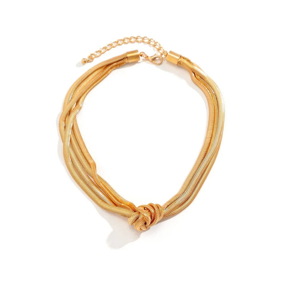 Hip Hop Punk Double Layer Snake Choker Gold Knot Herringbone Chain Necklace Women Jewelry