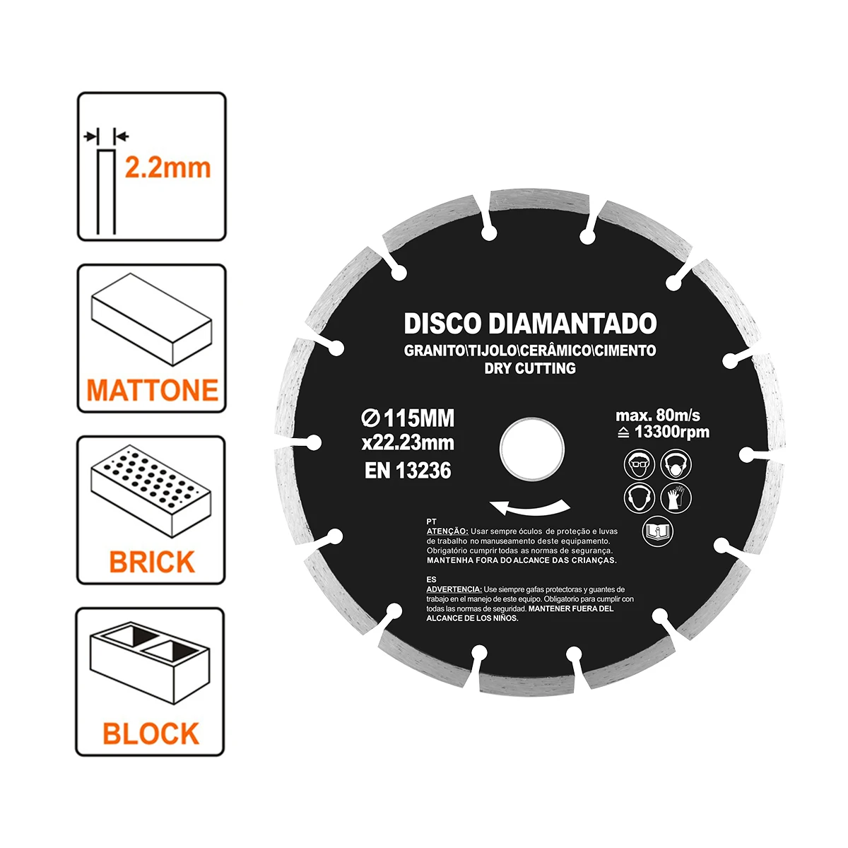 SHIND 94961 Dry Diamond Cutting Disc 115mm /4.5in *22.23mm Segmented Blade For Hard Metal Concrete Stone And Brick