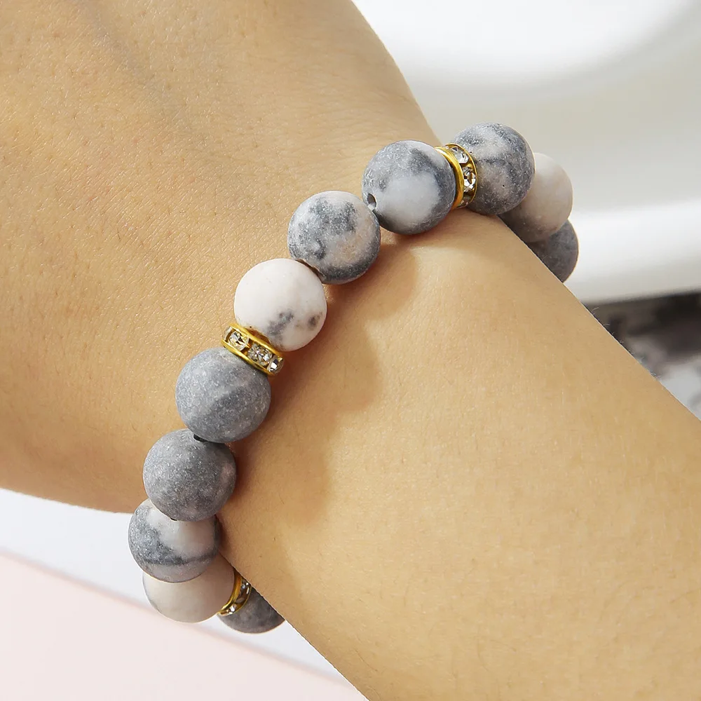 Anxiety Jewelry Pink Frosted Landscape Jasper Round Loose Beads Spacers Charm Healing Natural Stone Bead Bracelets for Women Men