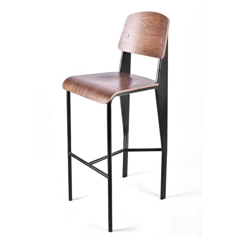 modern plywood back metal frame high bar stool chairs