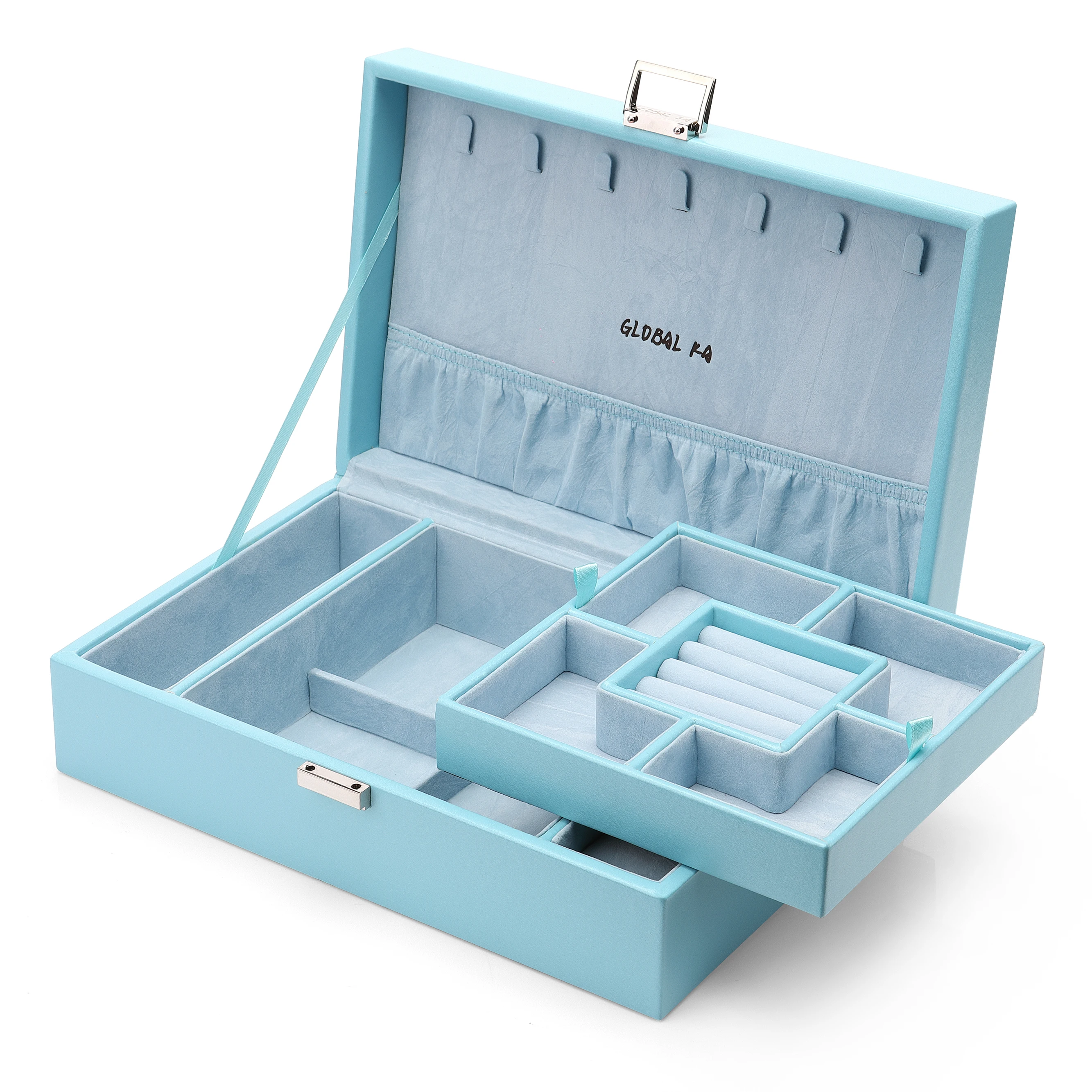 Luxury Wholesale Custom Logo Ring Earring Necklace Leather Jewelry Case Organizer Velvet Jewellery Storage Packaging Box