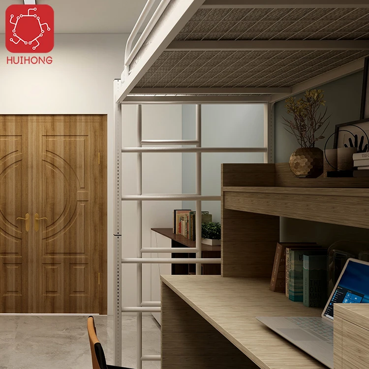 Металлическая двухъярусная кровать Huihong для университетского общежития, школьная двухъярусная кровать с шкафчиком, учебный стол, книжная полка