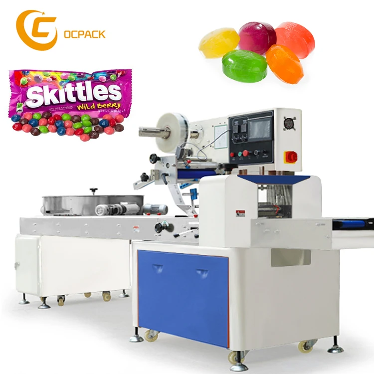 Time Saving Hard Cotton Gummy Candy Horizontal Flow Pack Machine Pillow Wrapping Machine