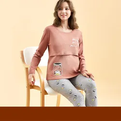 Новая Хлопковая пижама для кормления грудью брюки с длинными рукавами для беременных женщин костюм Одежда для беременных