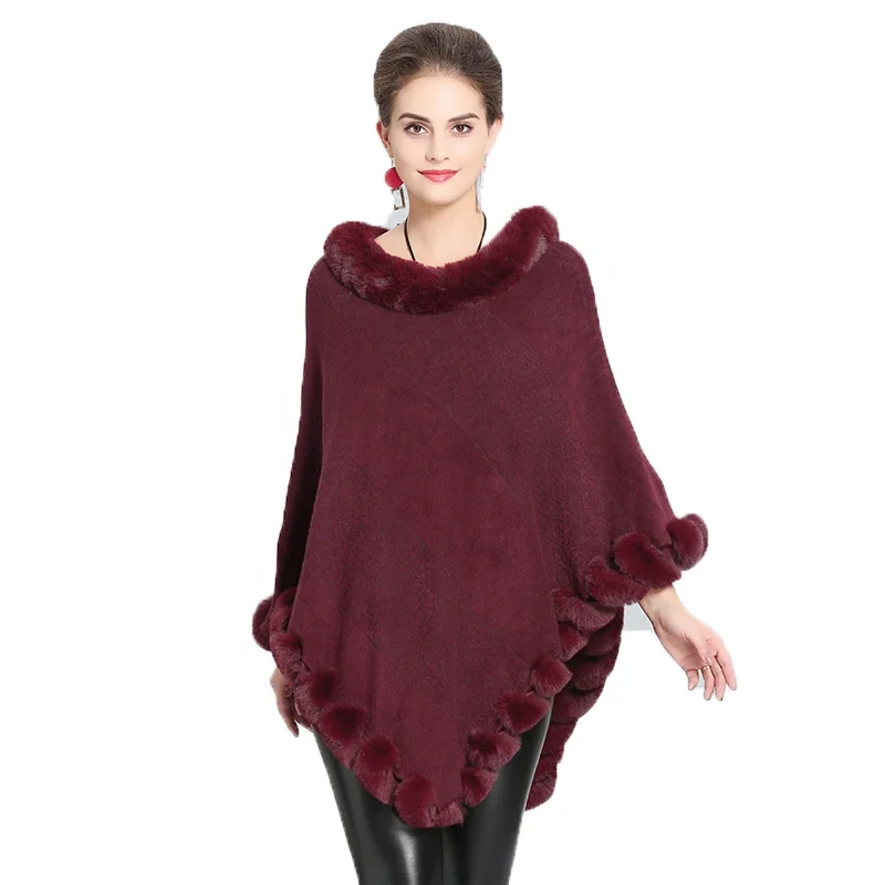 
2021 Factory Pashmina Women Warm Winter Sweater Shawl Pullover Fur Collar Cape Wraps Ladies Stoles Mexican Cashmere Poncho 