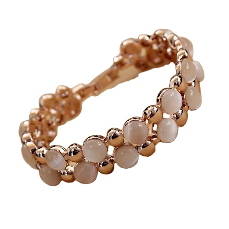 Из 14-каратного золота с двойным рядом камней браслет для женщин, модное кольцо