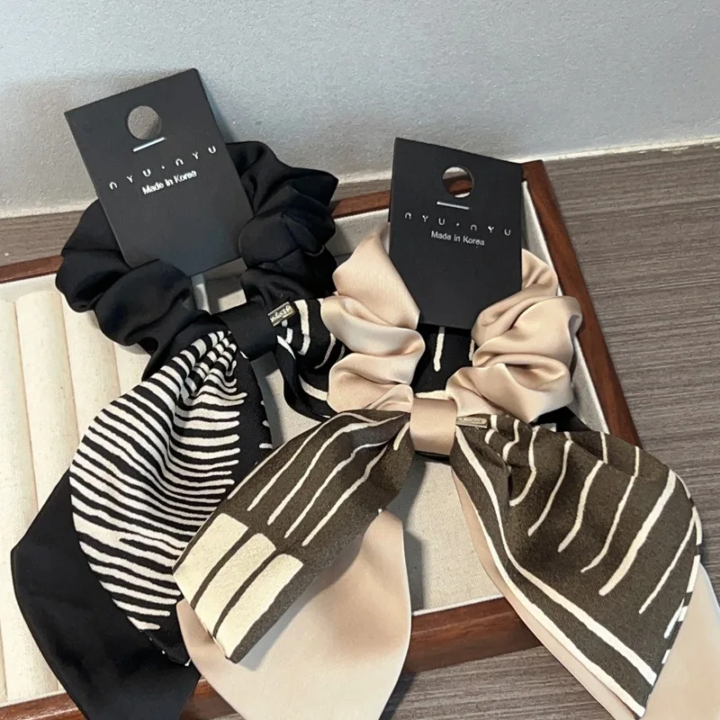 New Stripe Ribbon Bow Hair Scrunchies Elastic Hair Band Bowknot Elegant Fashion Lady Ponytail Hair Rope Accessories