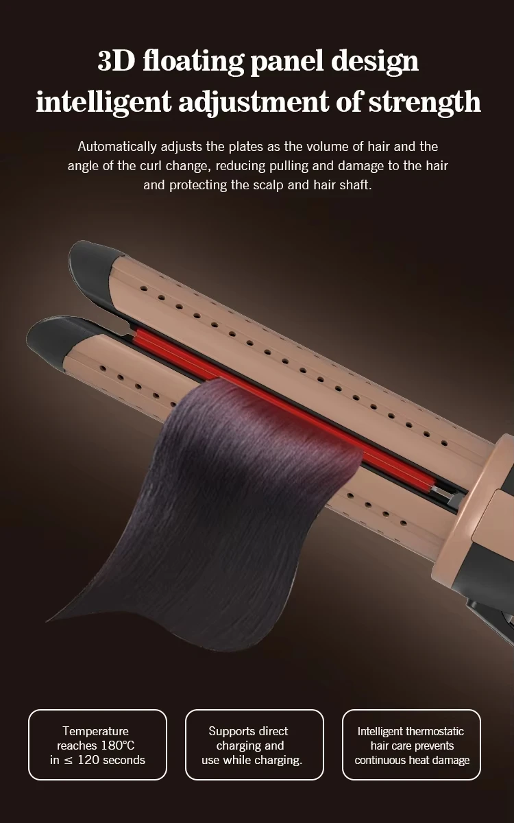 Bidisco Fast Heating Flat Iron Cordless Travel Mini Hair Straightener Wireless Air Flowing Hair Straightener Curler for Salon