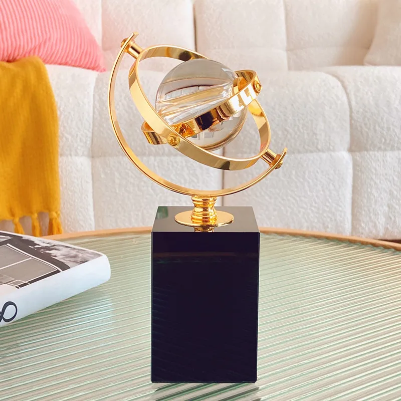 Arabic Vintage Study Living Room Golden Decoration Office Top Desk Sculptures Gift Modern Globe Iron Marble Home Ornament