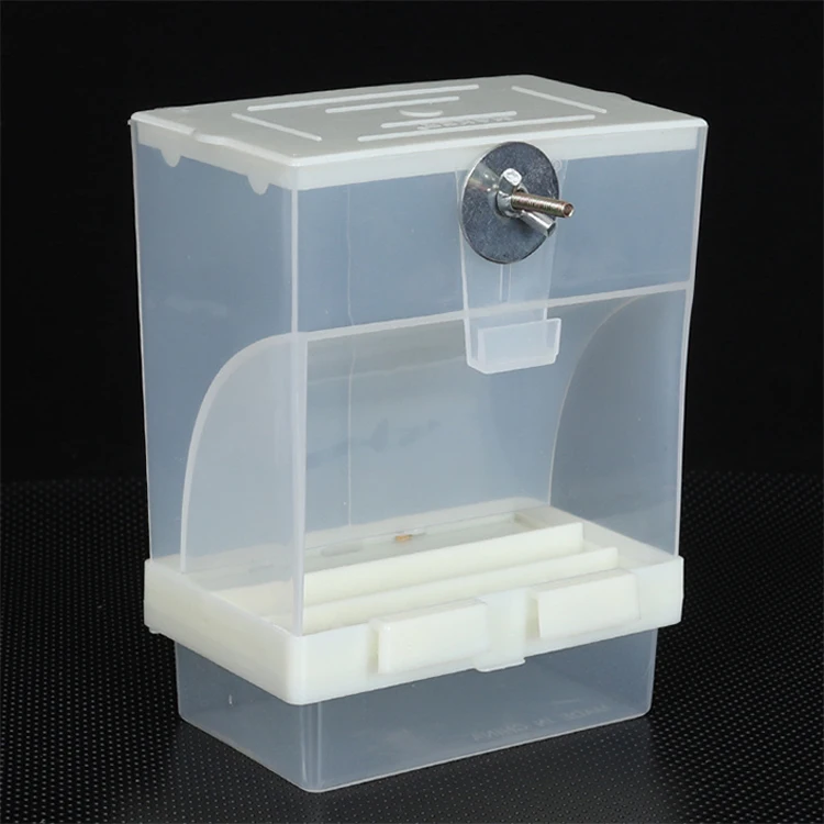Qbellpet New Arrivals Plastic Acrylic Hanging Seed Cage Budgies Birds Food Automatic Parrot Feeder Macaw With Stand Accessories