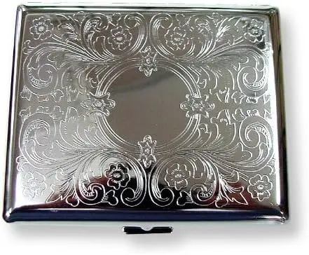 Etched Cigarette Case Victorian Style Metal Holder for Regular
