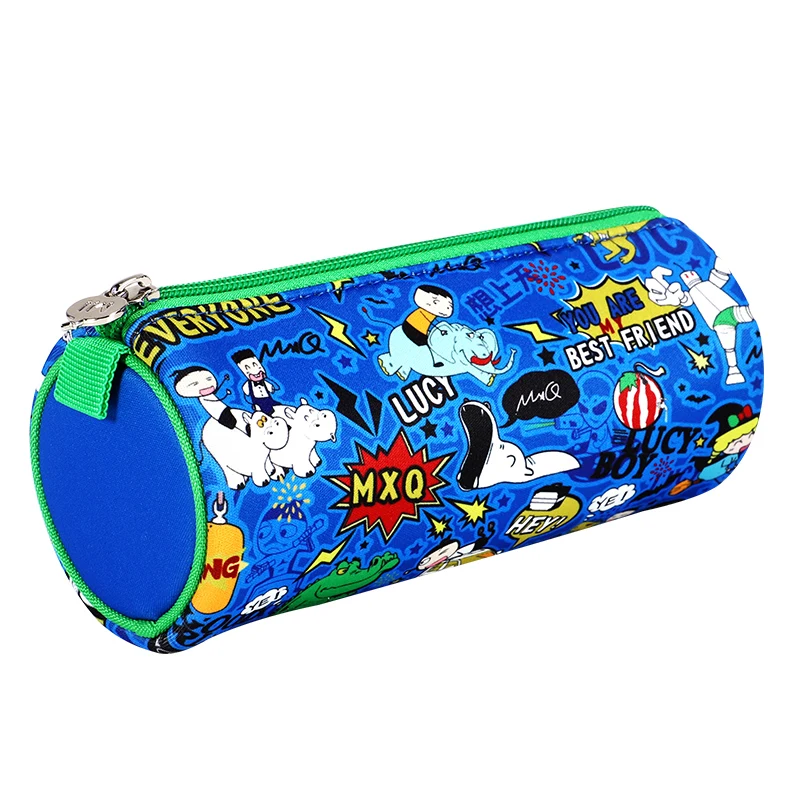 China factory round kids school stationery bag boy girls tube pencil bag polyester allover sublimation printing pen case