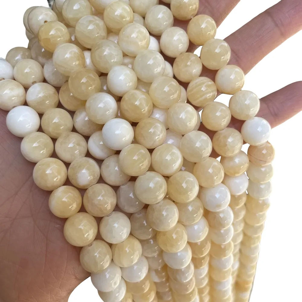Polished Yellow color processed Round Jade Loose Beads For Making Necklace Bracelet 4-14mm Stone for Jewelry Making