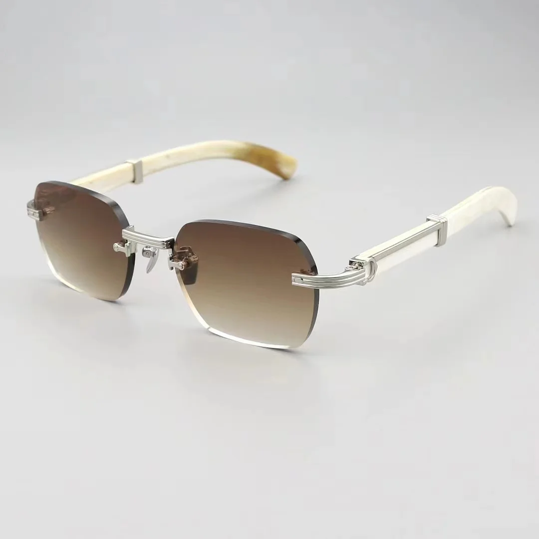 Buffalo horn sunglasses High quality black white ox frame rimless black Buffalo horn sunglasses frameless optical sun glasses
