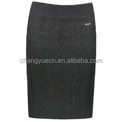 ODM Supply A- LIne Polyester Solid Natural leisure work urban free time Womens Ladies winter skirt knitted sweater skirt