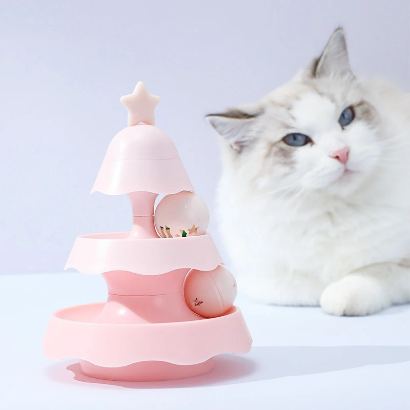 High Quality Mini Three-Layer Turntable with LED Light Christmas Tree Style Wholesale Pet Interactive Movement Glow Toy for Cats