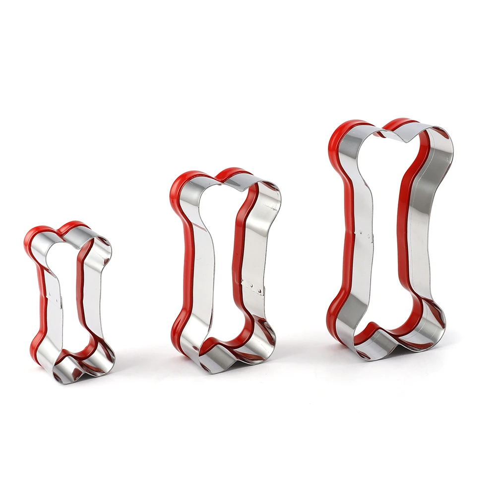 3pcs 3 Piece Dog Bone Biscuit Cookie Cutters Set with Red Environmental PVC for Baking