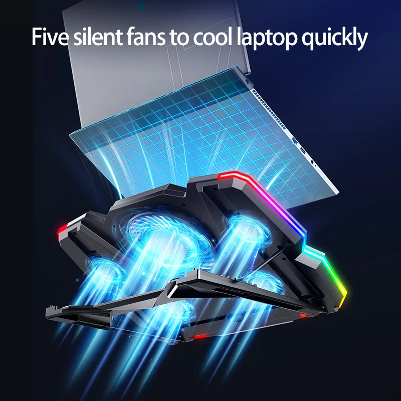 High-end RGB laptop cooling pad 17inch LED screen 7 angles dual usb gaming notebook cooler cooling pad stand