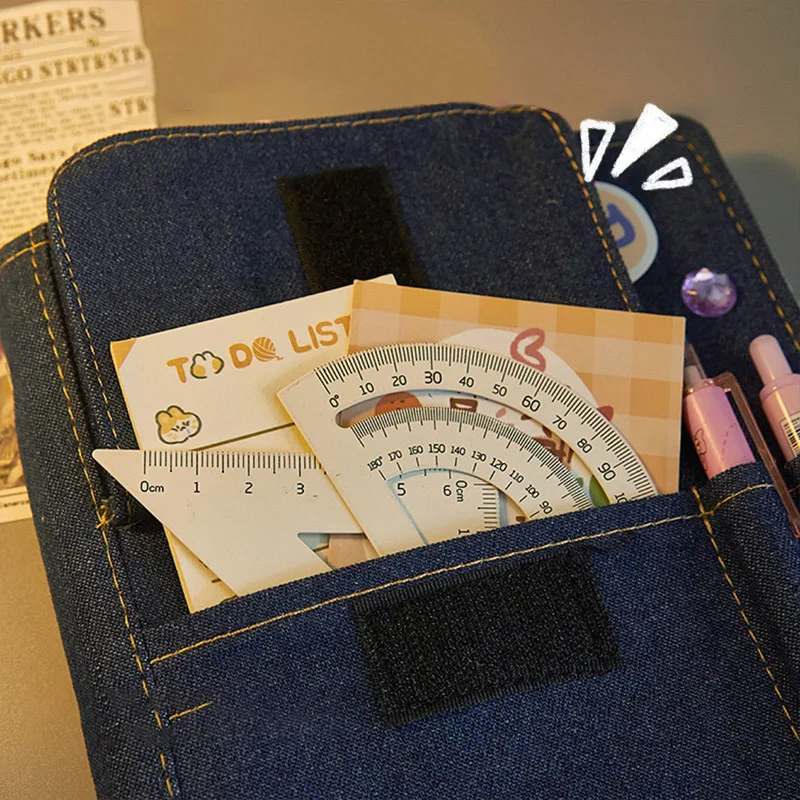 LABON Cloth y2k Diy Cover Denim Girls Retro Style Notebook Cute Diary Cloth 6 Ring Binder