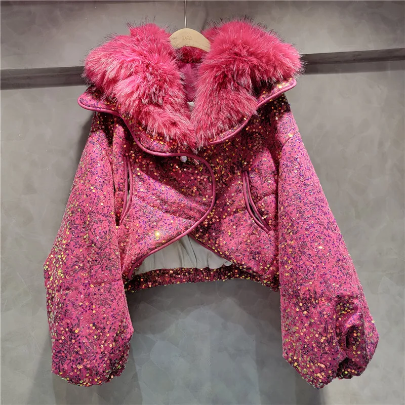 Bettergirl 2024 Winter New Light Luxury Fashion Glitter Thickened Warm Loose Bat Sleeve Eco friendly Fury Cotton Coat
