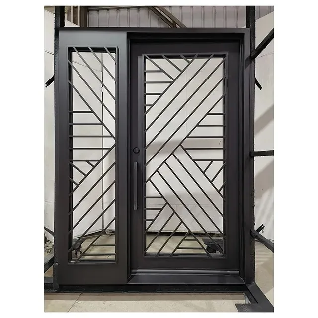 Customized Luxury Art Carving Black Heavy Duty Wrought Iron Patio Door