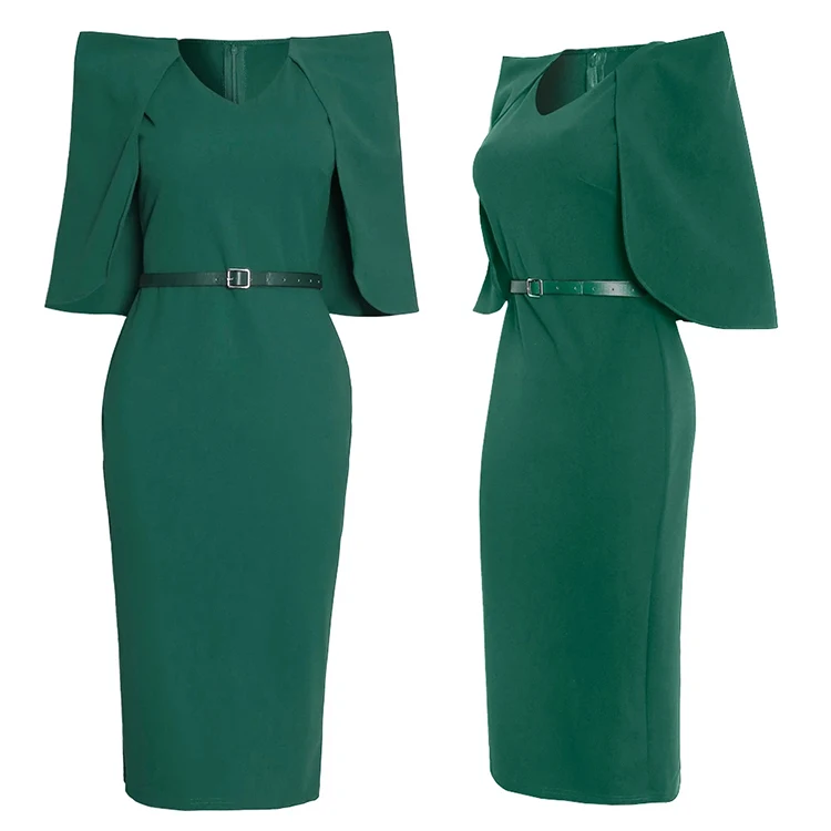 Cloak Bodycon Party Vestidos Belt Plus Size African Elegant Office Ladies Formal Work Turkey Ol Women Office Dresses For Career