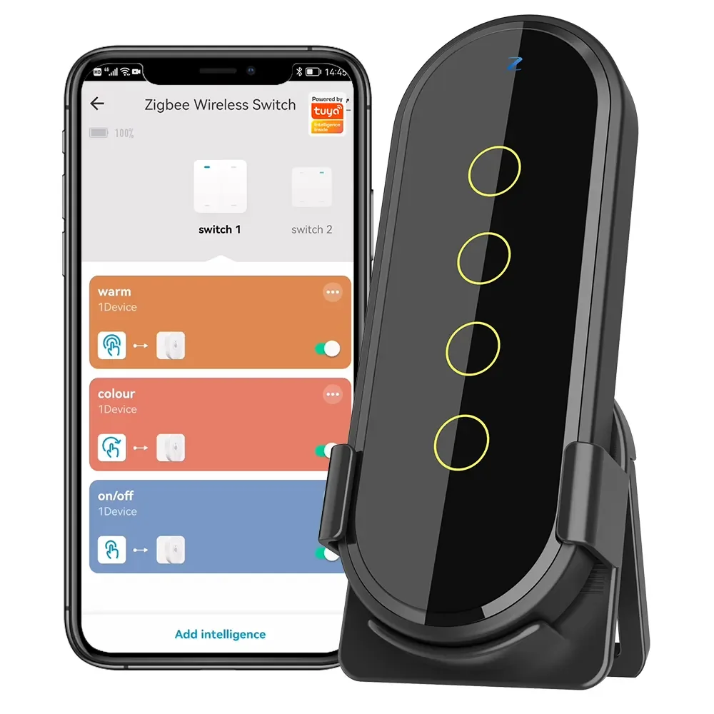 SZMYO Tuya ZigBee Wireless $mart Home Premium Portable 4 Gang 12 Scene Switch Touch Light Remote Control Zigbee 3.0 Bridge