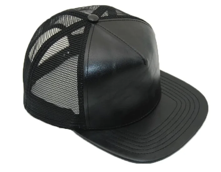 Wholesale Customized Design Your Own Black PU Leather Hip Hop Trucker Snapback Hats Cap