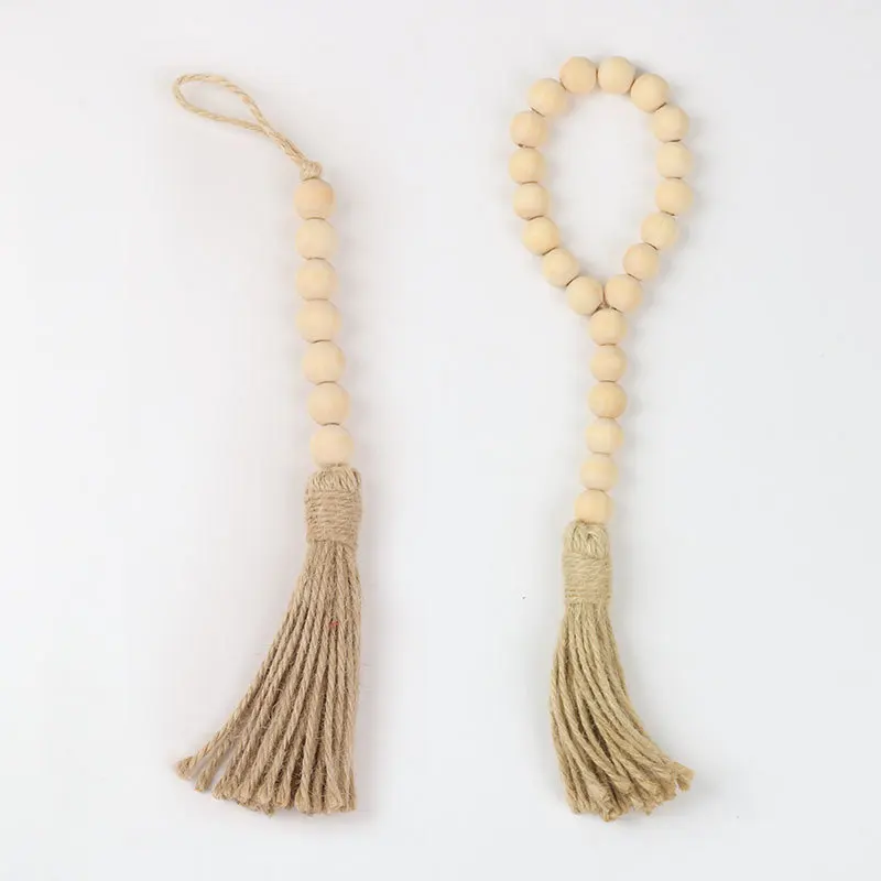 Popular hand-carved farmhouse decoration wood chain beads modern fashion style natural wood chain beads