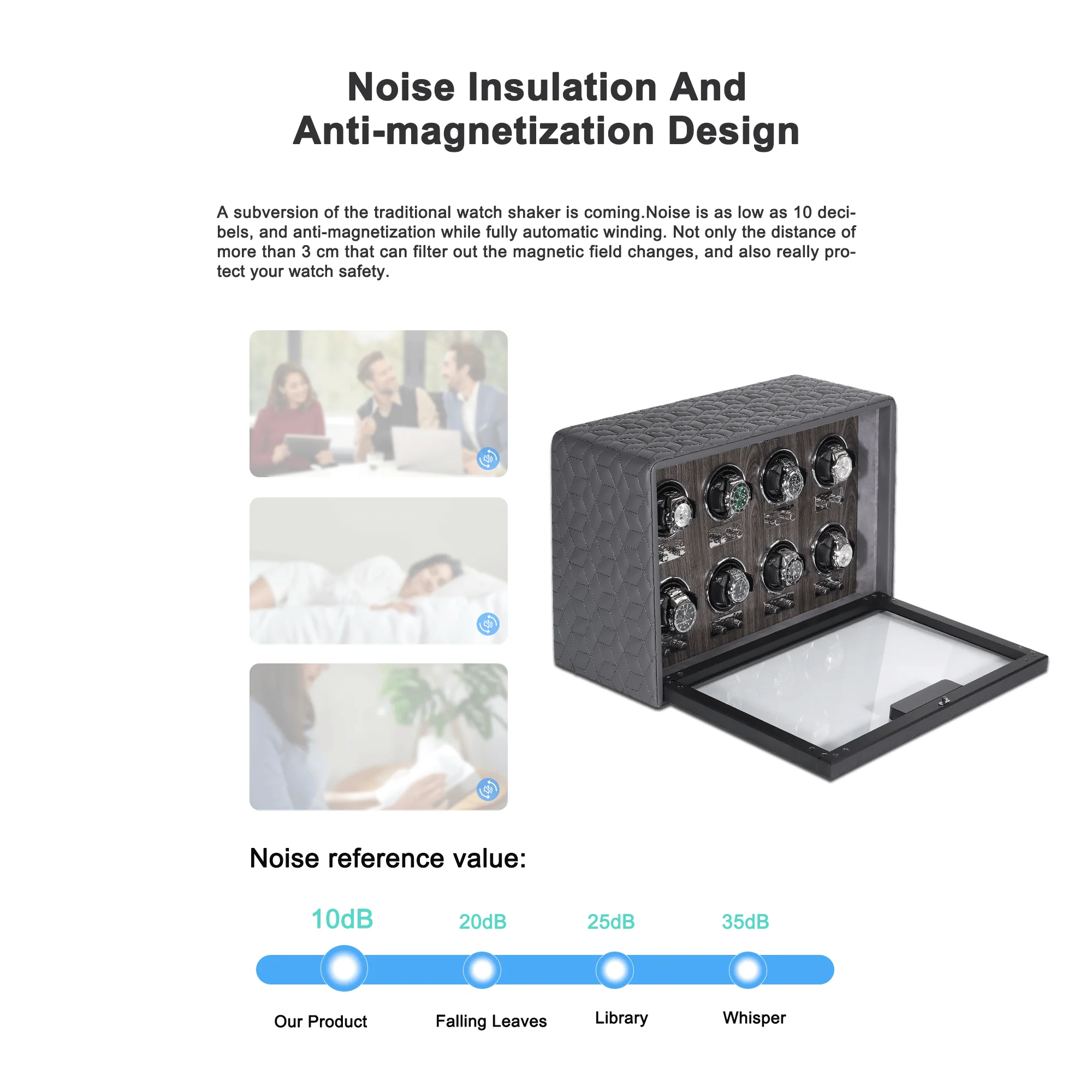 Luxury Handmade PU Leather Watch Winder with 8 Slots Safe MDF and Paper Storage Box for Watches and Accessories