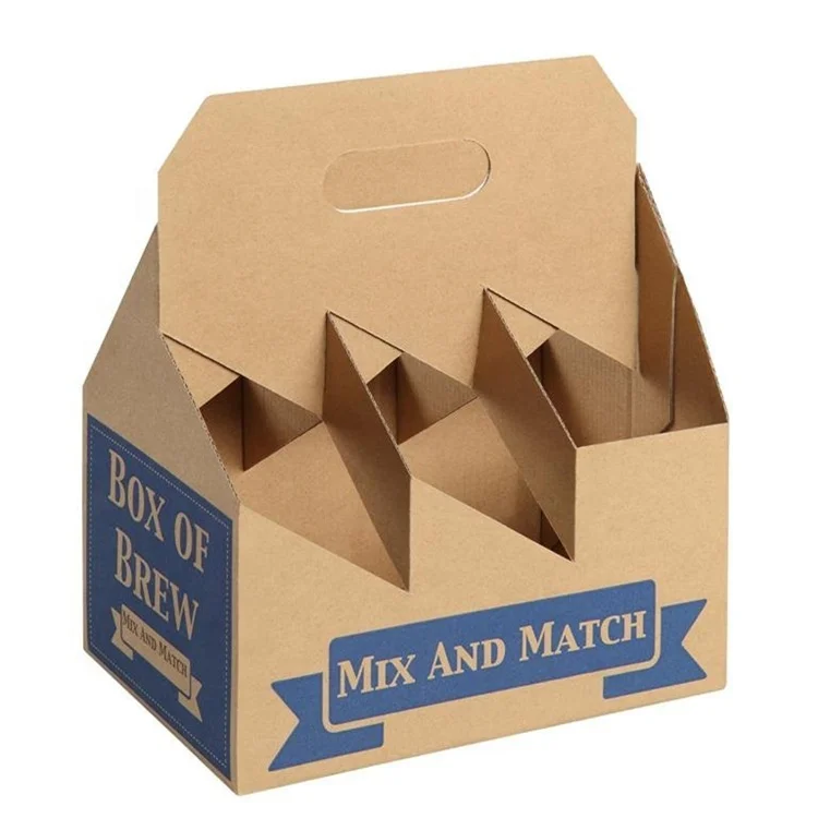 Factory custom colored printed corrugated kraft paper beer packaging for 4 6 Pack Holder Portable Beverages Bottle Carrier