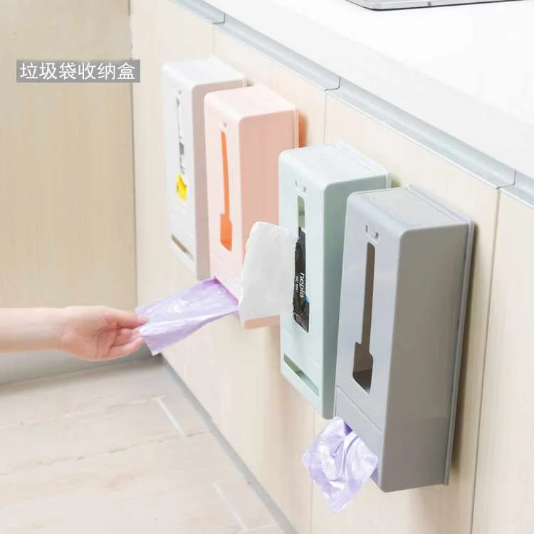 
Wall Mounted Garbage Extraction Bag Box Kitchen Clutter Organizing Plastic Bag Storage Box 