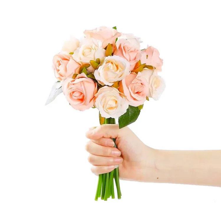 cheap price mini silk rose flowers 12 heads artificial rose bouquet for wedding bridal flower
