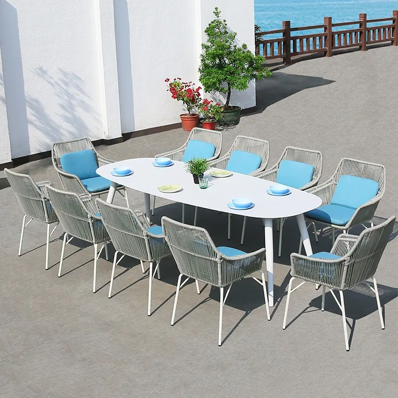 white rope chairs and tables Hotel villa resort terrace rope dining furniture