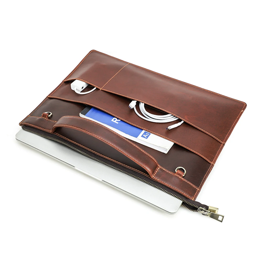Genuine Leather 15Inch Laptop Storage Sleeve Cover Case Business Gift Leather Travel Laptop Bag for Mac Book Air M2