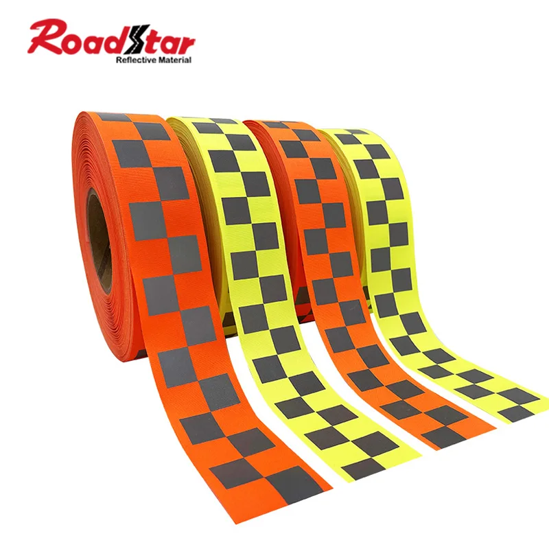 PU Coating 300D High Intensity Yellow Oxford Reflective Tape Checkered Reflective Warning Tape For Workwear