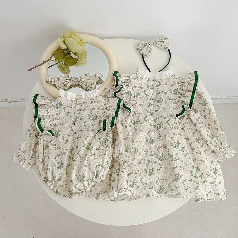 Girls dress Children clothing 2024 spring summer cotton Long Sleeve floral print Dress