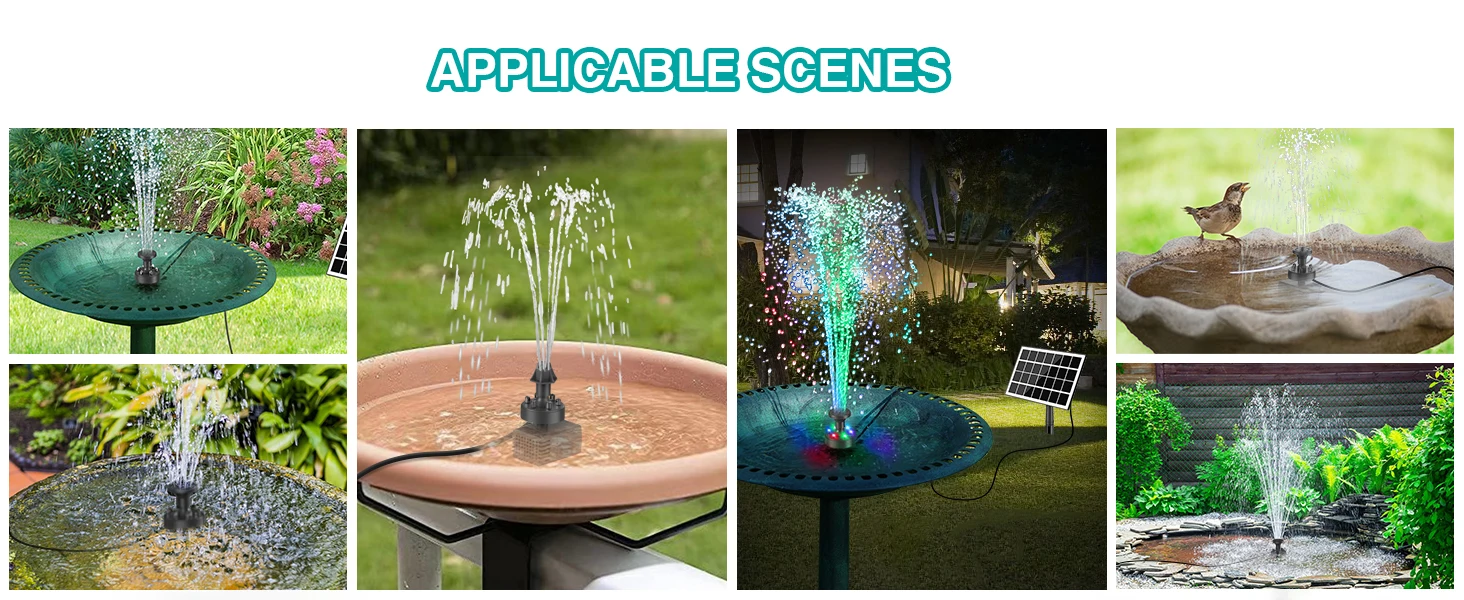Solar Fountain Pump 2023 Upgraded 100% Glass Panel with White LED Lights 40CM Power Cord for Bird Bath 2000mAh Battery included